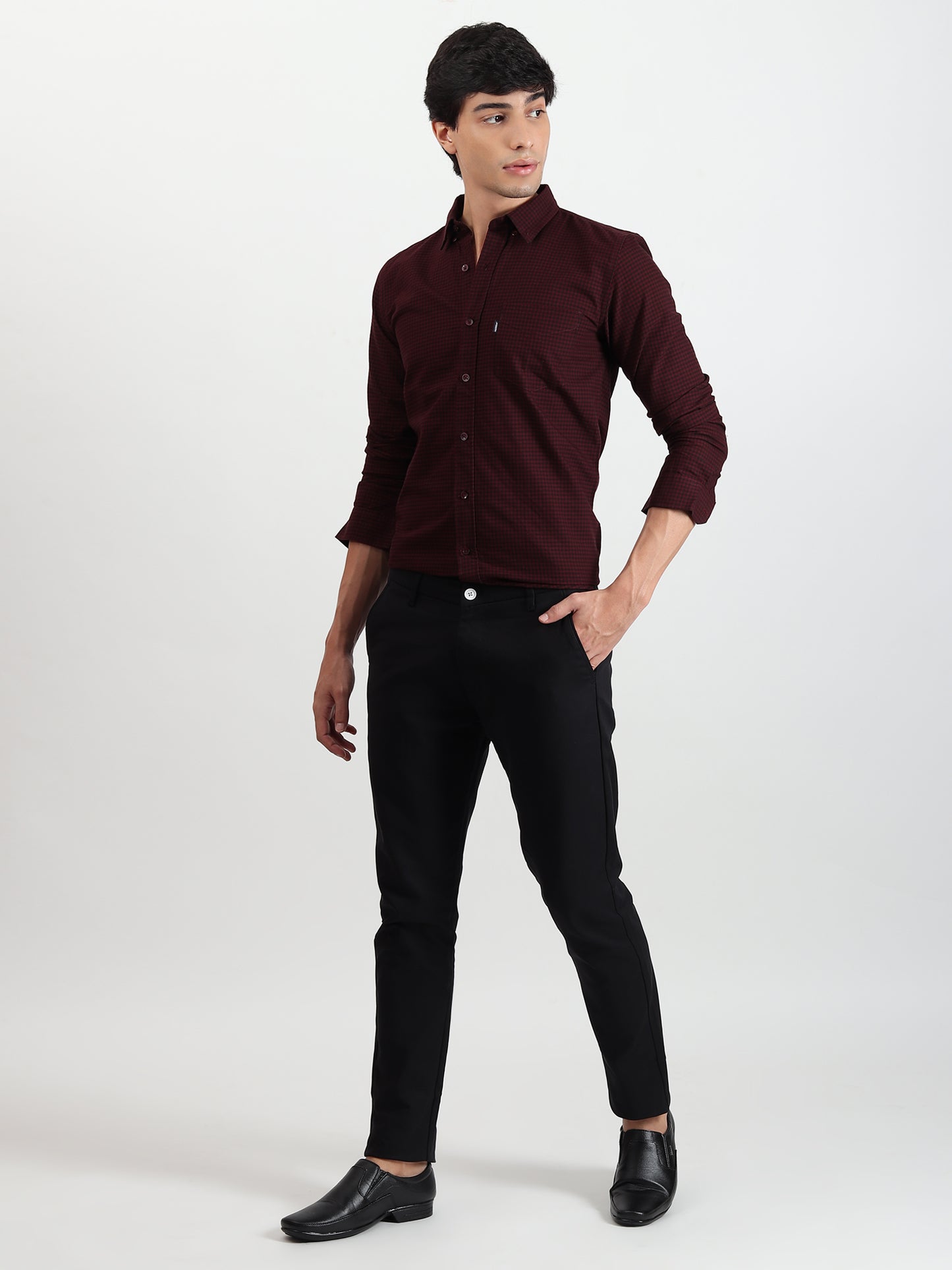MAROON CHECKED SLIM FIT SHIRT