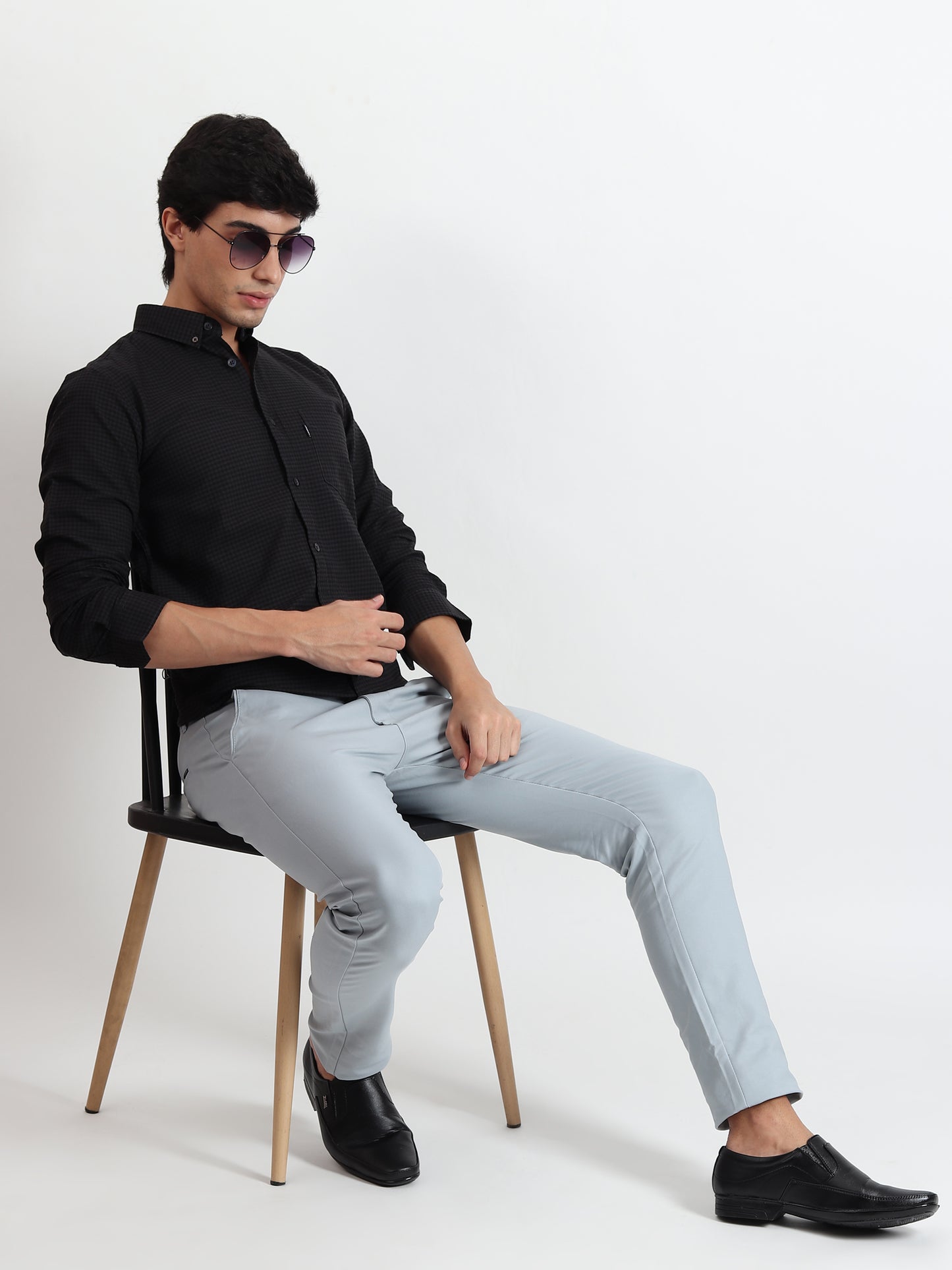 BLACK CHECKED SLIM FIT SHIRT