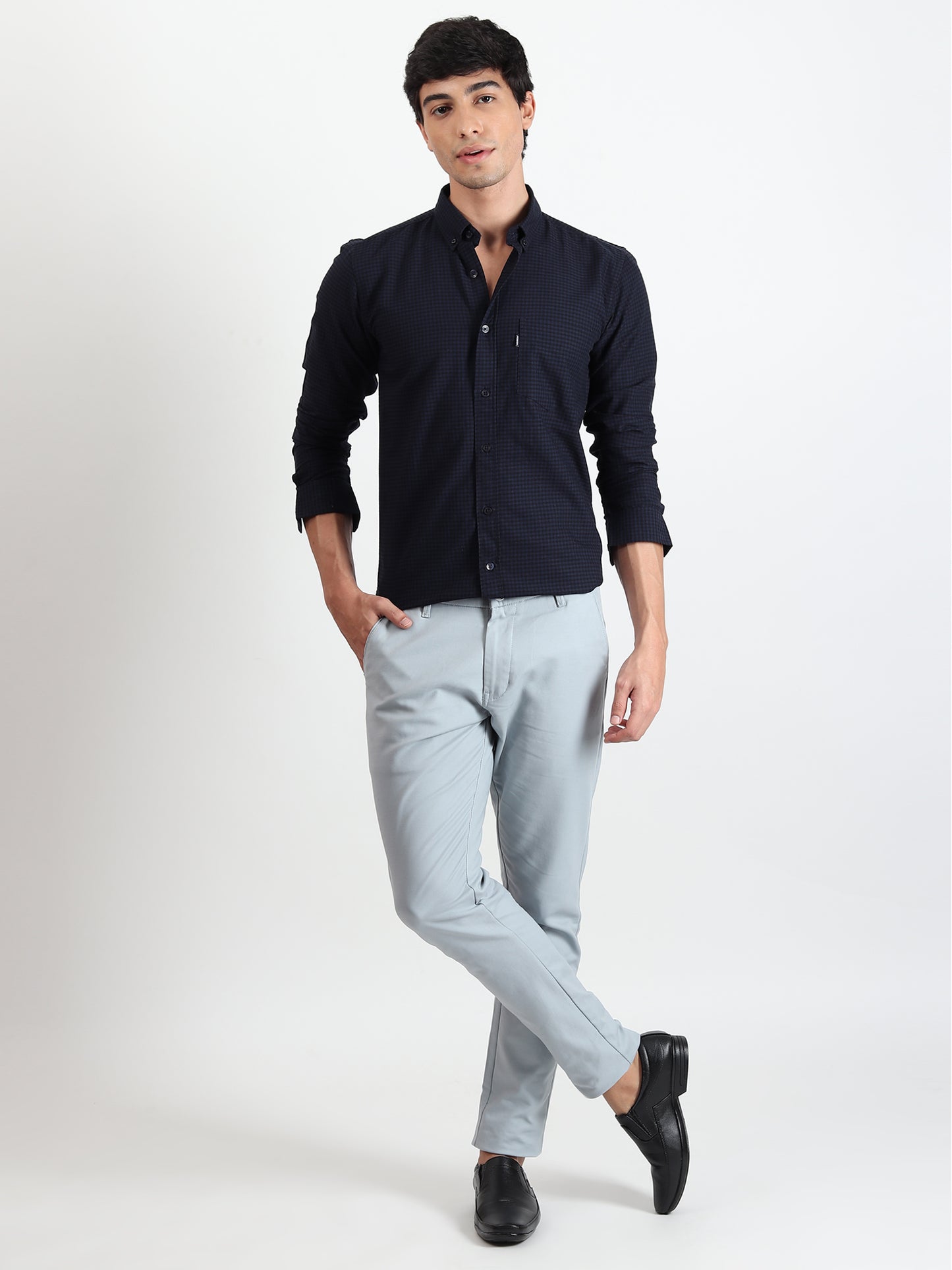 NAVY BLUE CHECKED SLIM FIT SHIRT