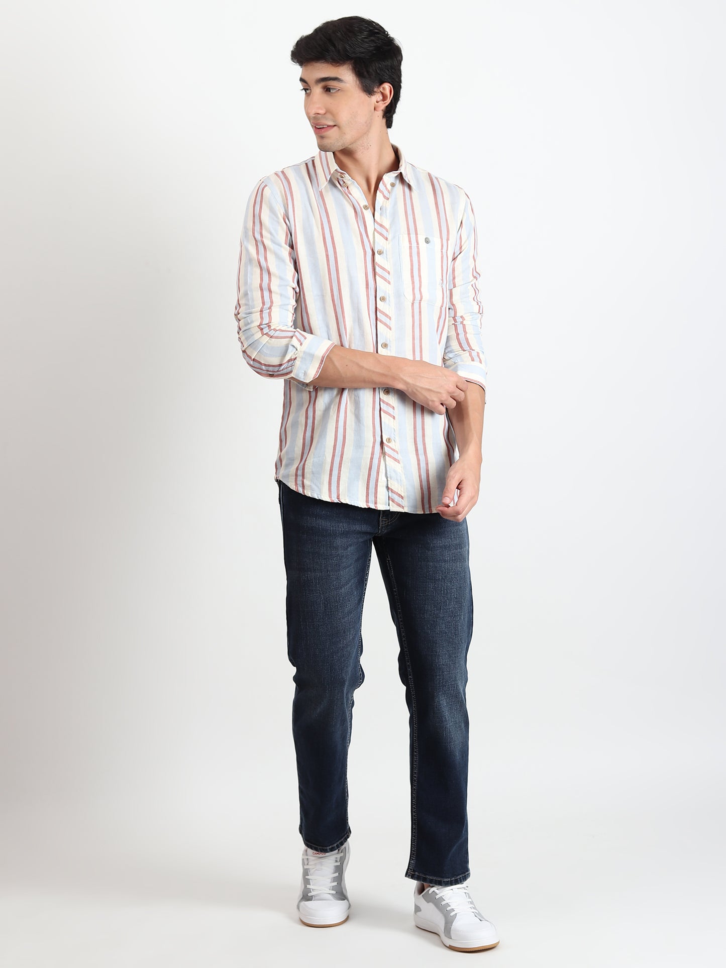 MAROON STRIPES LINEN SLIM FIT SHIRT