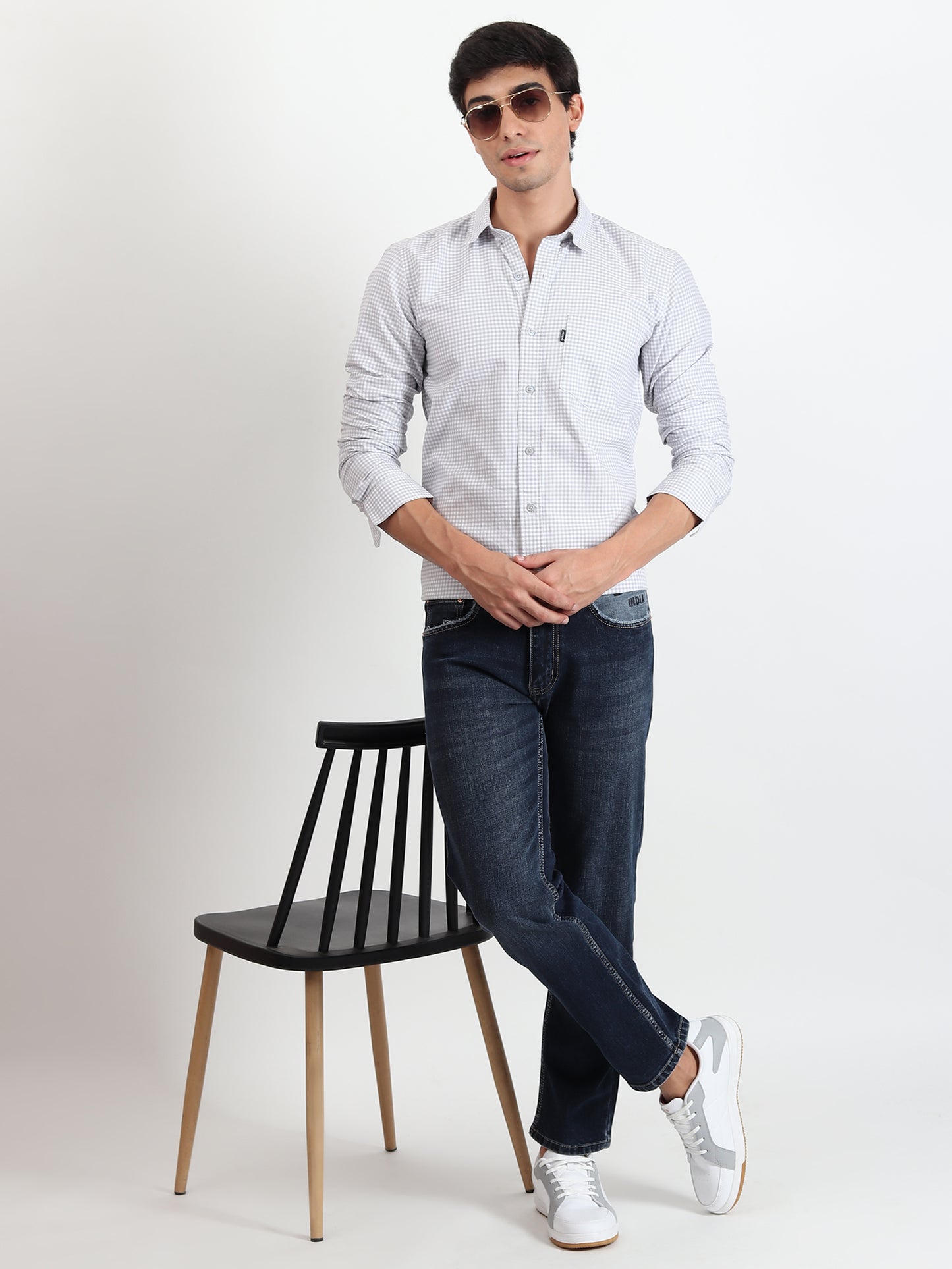 LIGHT GREY CHECKED SLIM FIT SHIRT