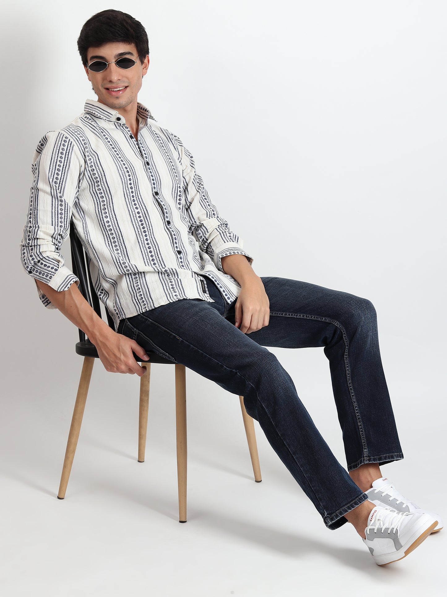 DARK BLUE TEXTURED STRIPES SLIM FIT SHIRT