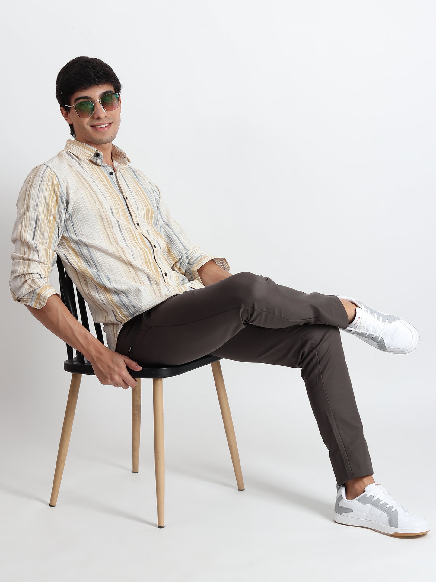 MUSTARD PRINTED TEXTURED SLIM FIT SHIRT