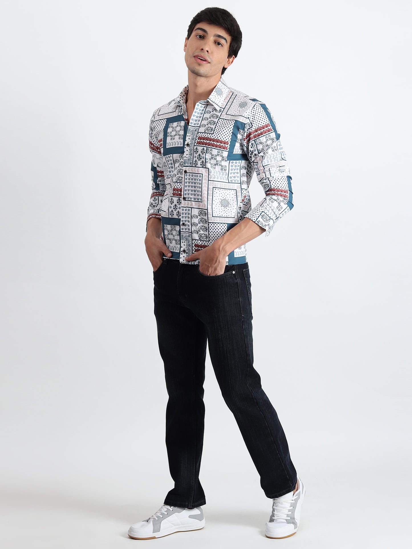 BLUE PRINTED SLIM FIT SHIRT