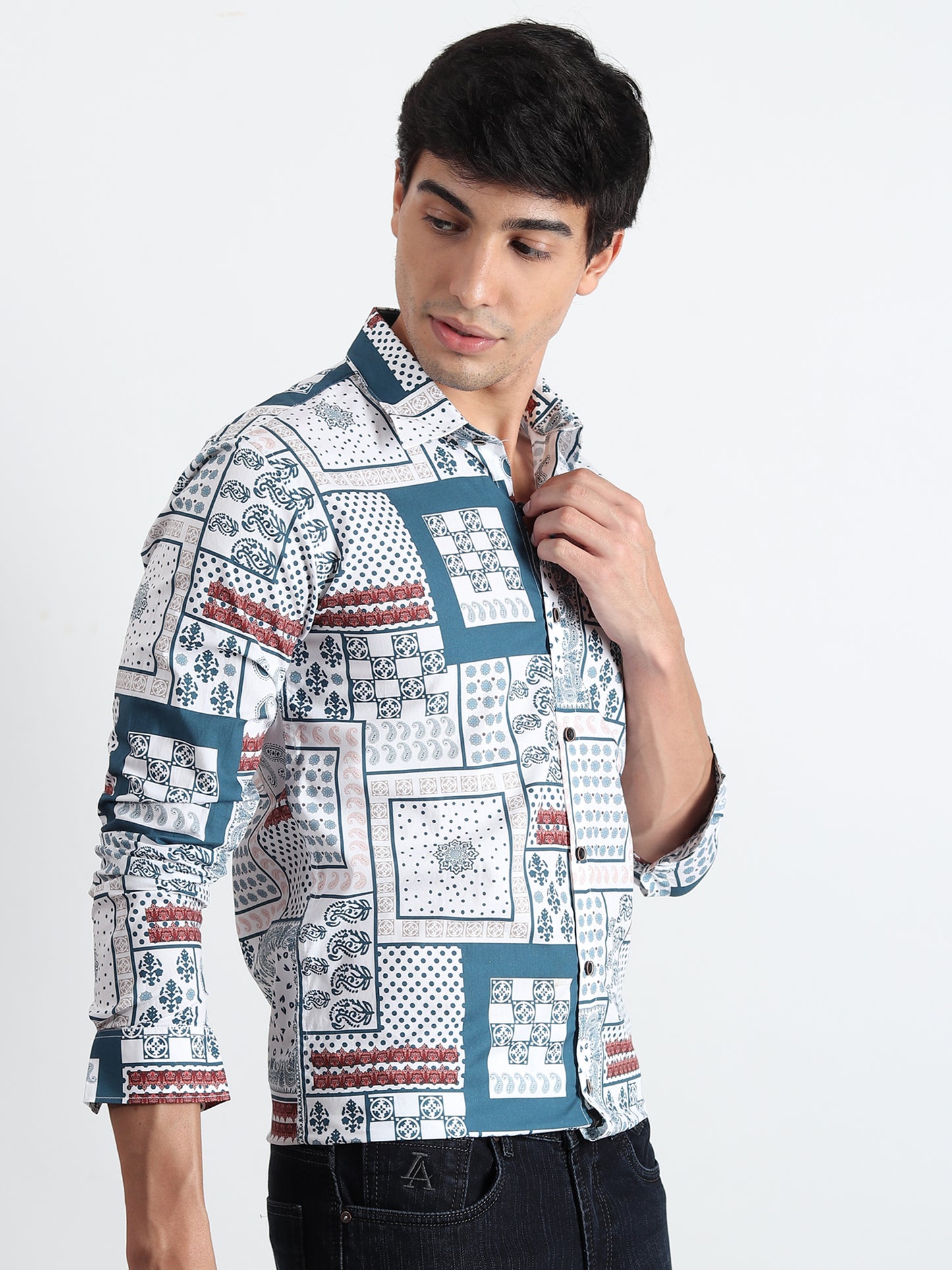 BLUE PRINTED SLIM FIT SHIRT