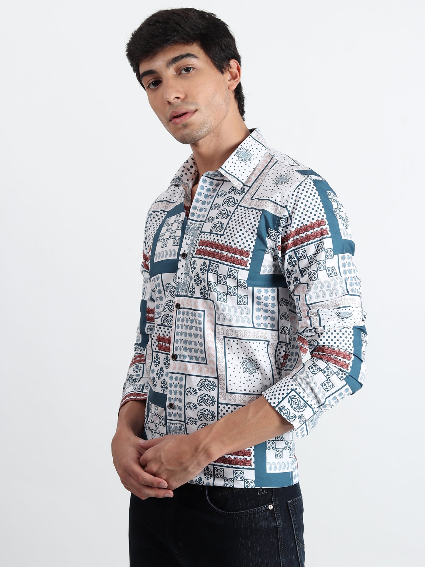 BLUE PRINTED SLIM FIT SHIRT