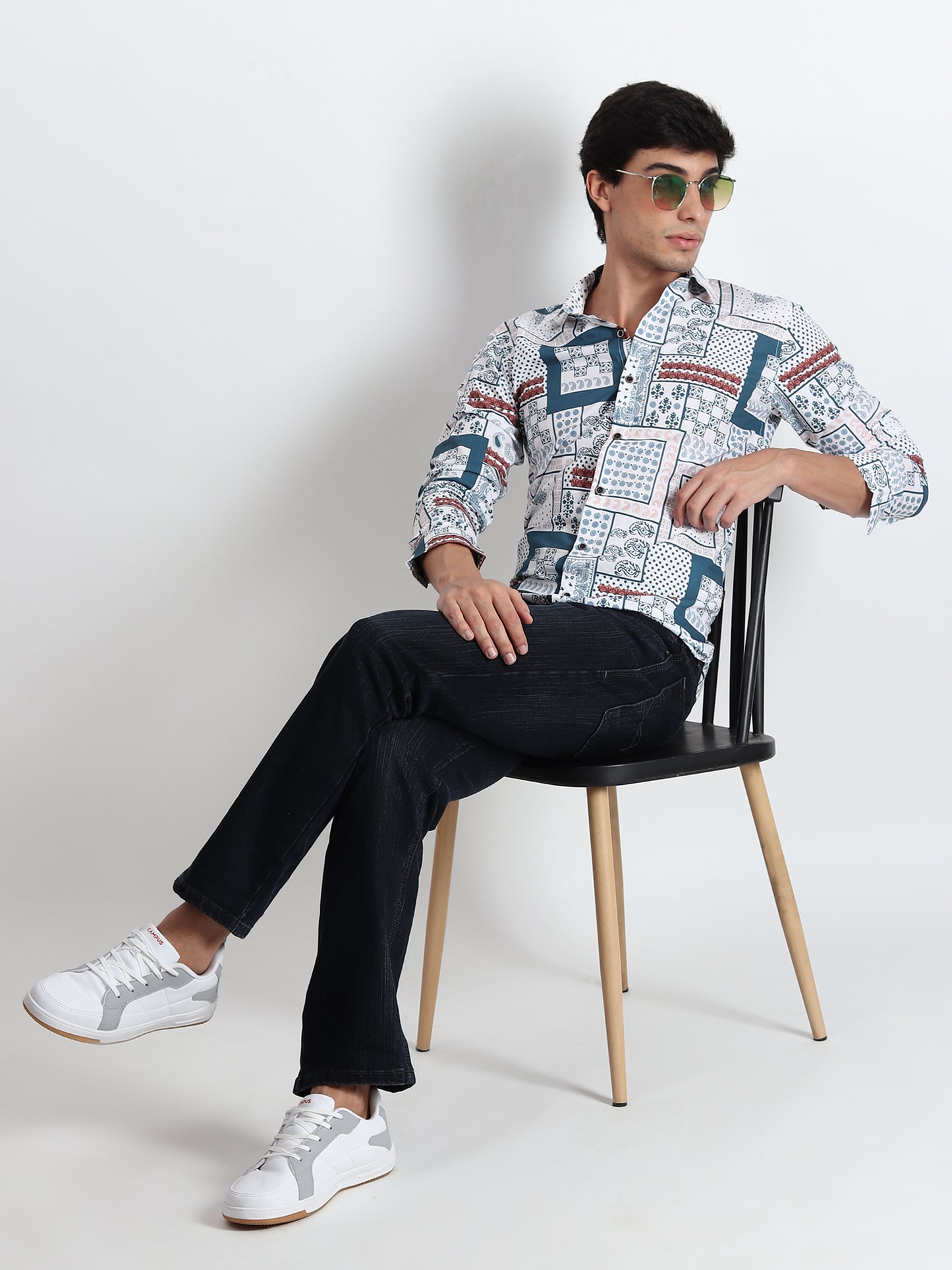 BLUE PRINTED SLIM FIT SHIRT