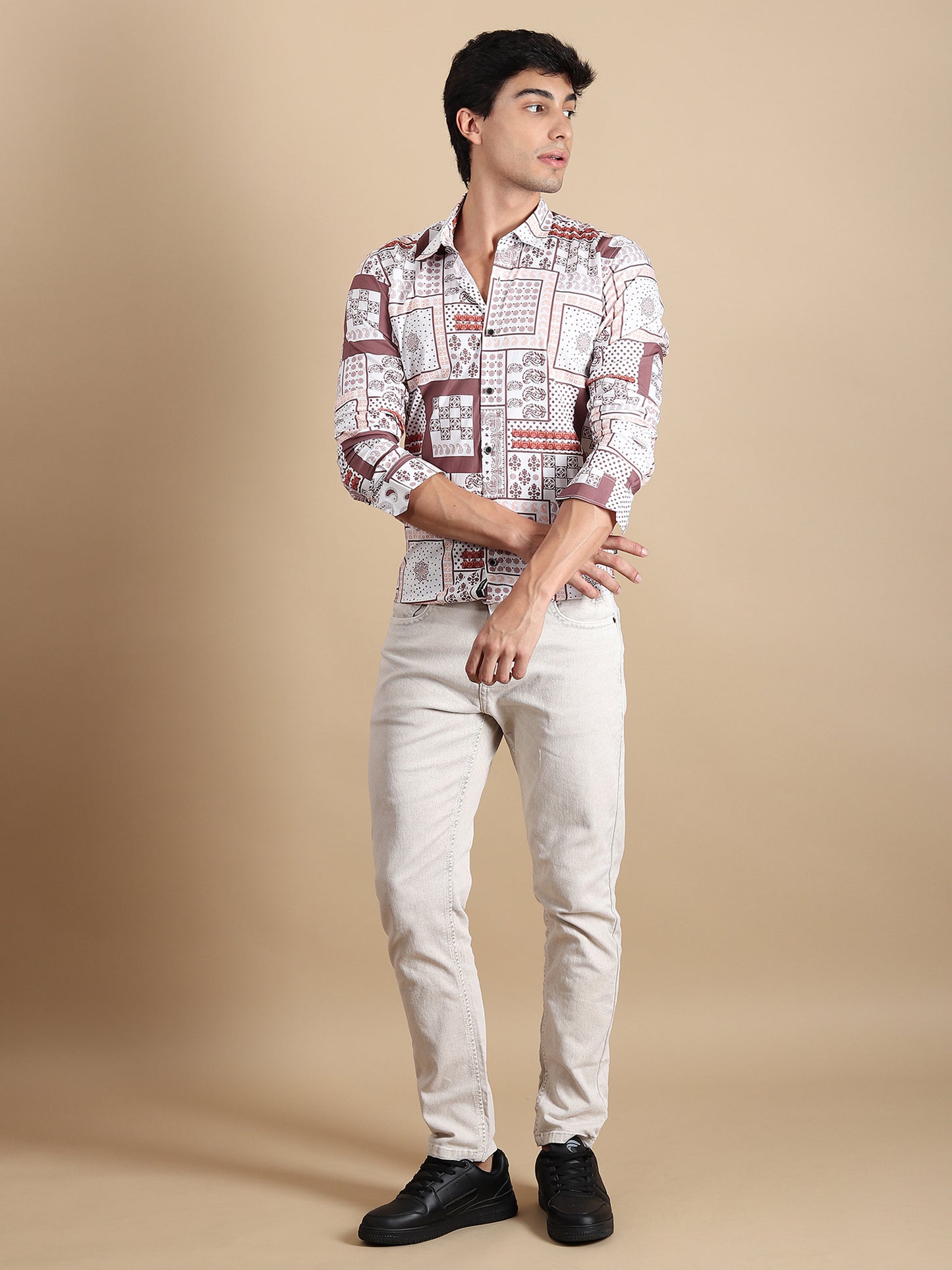 MAROON PRINTED SLIM FIT SHIRT