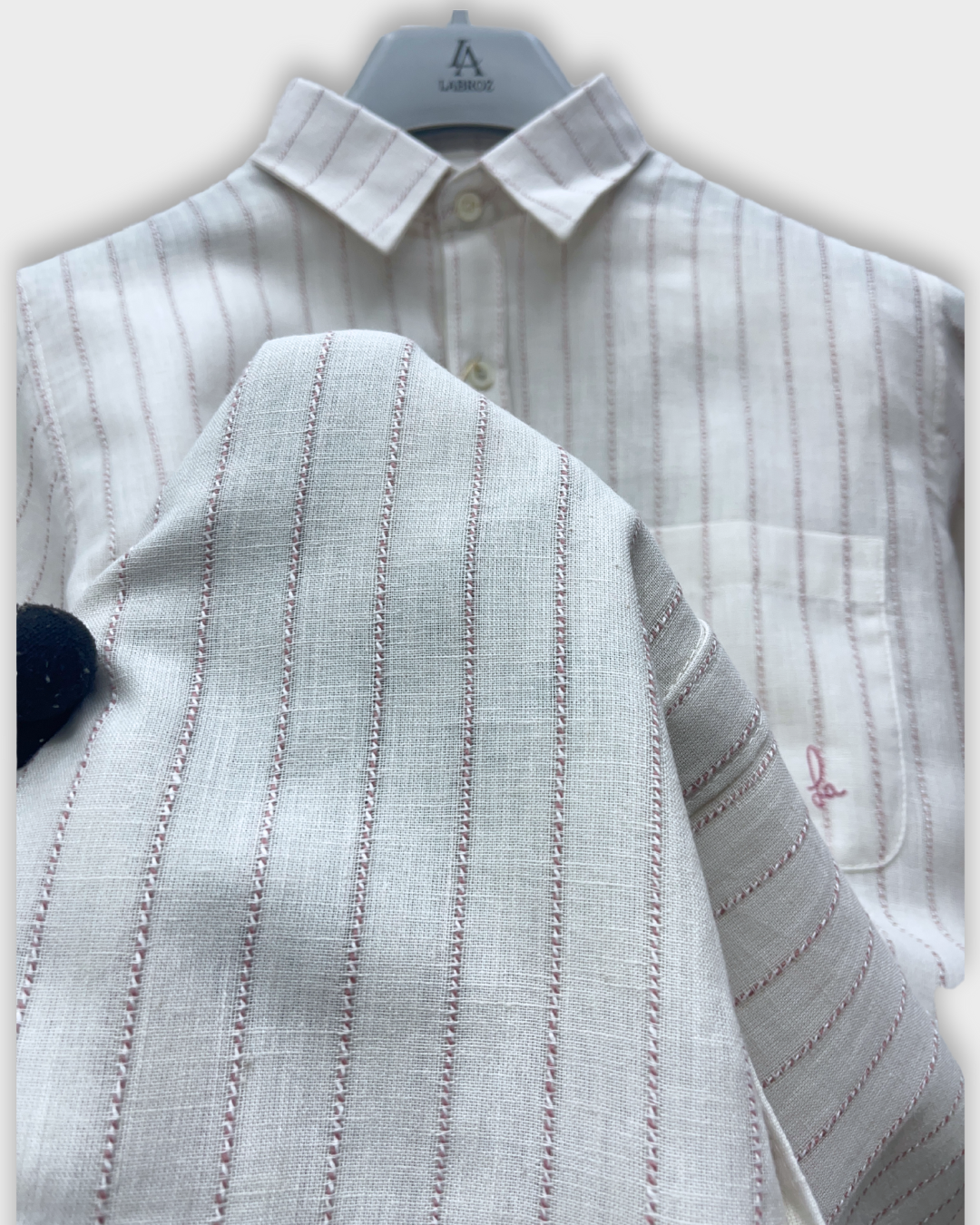 Men's Slim Fit Striped Off White Linen Shirt
