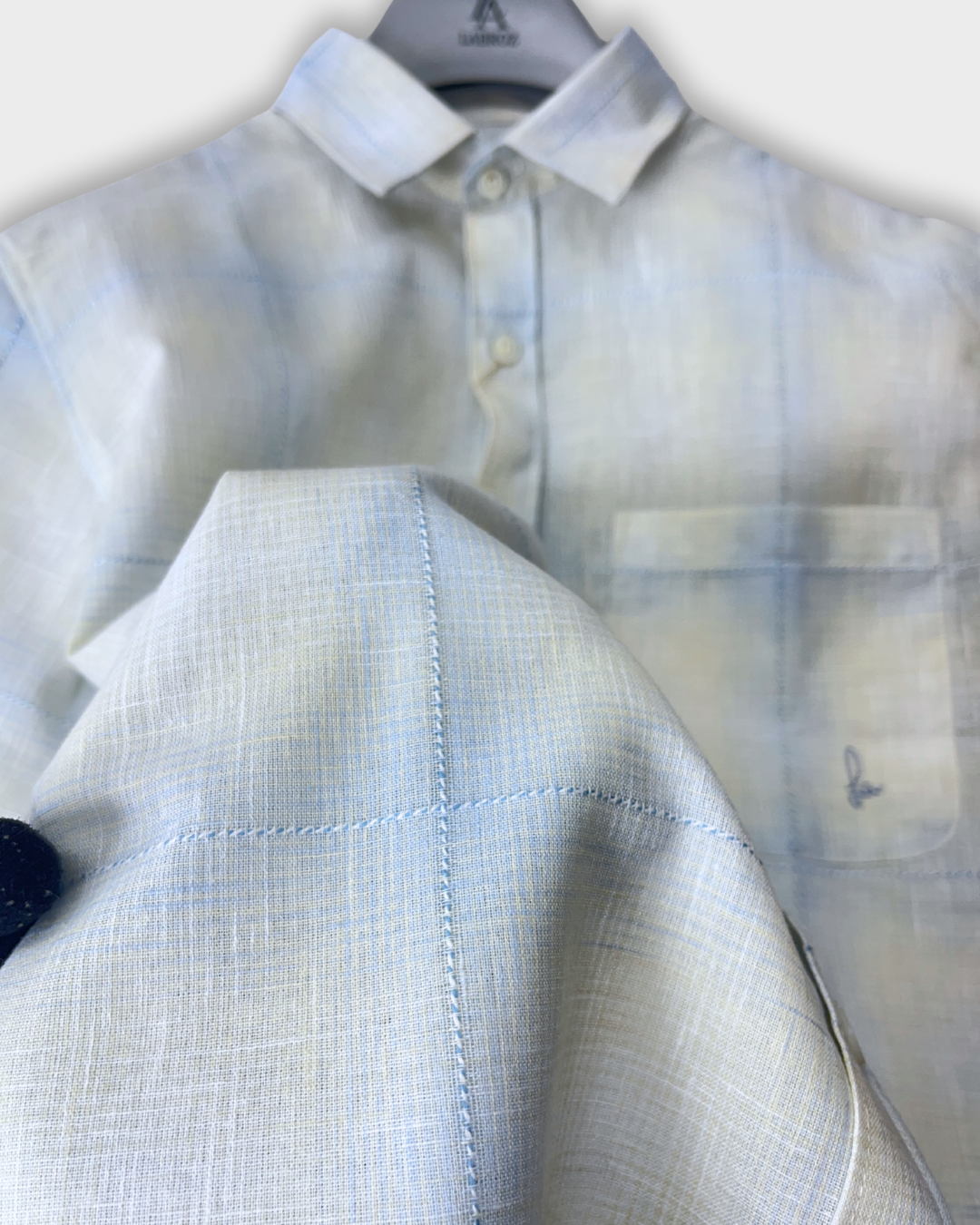Men's Slim Fit Checkered Light Blue Linen Shirt