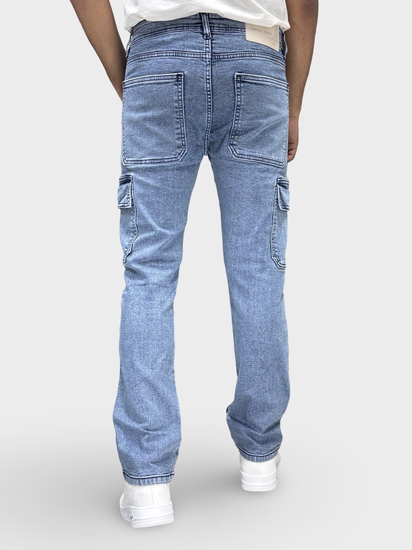 ICE BLUE COMFORT FIT DENIM CARGO PANTS
