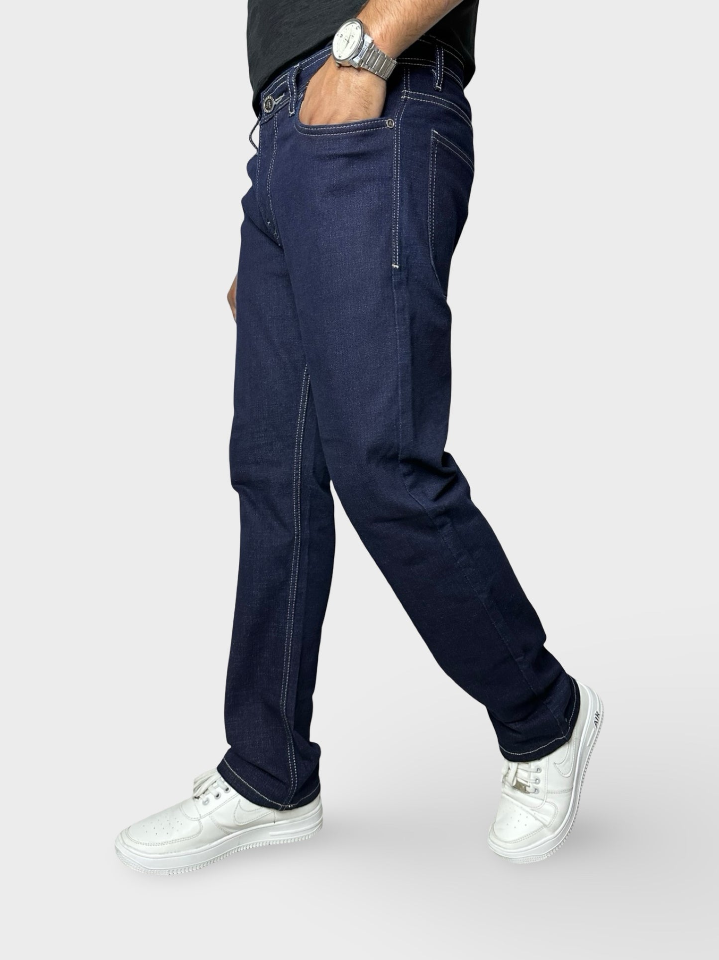 Men's Navy Blue Comfort Fit Raw Denim Jeans