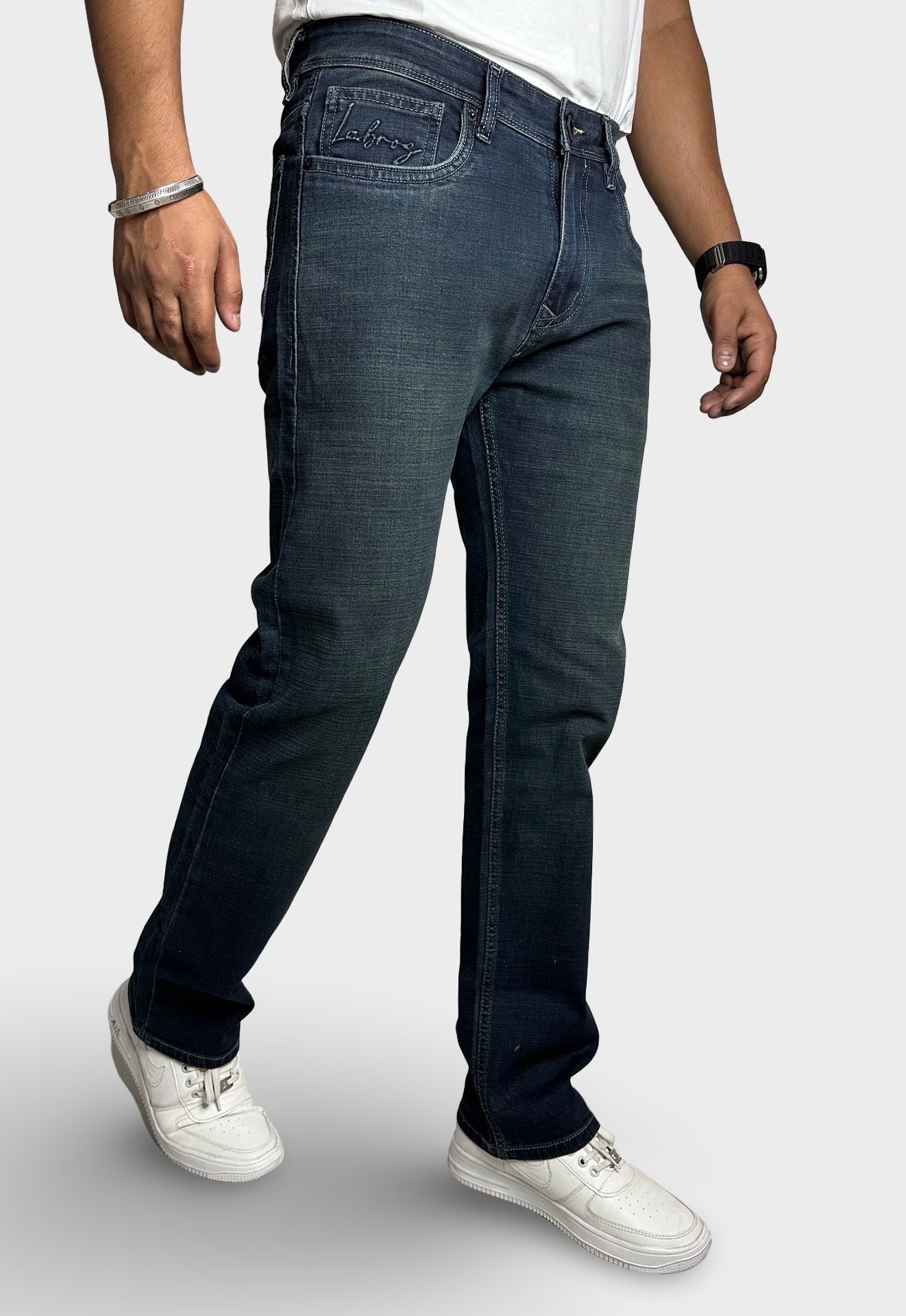 Men's Straight Fit Slate Blue Stretch Denim Jeans