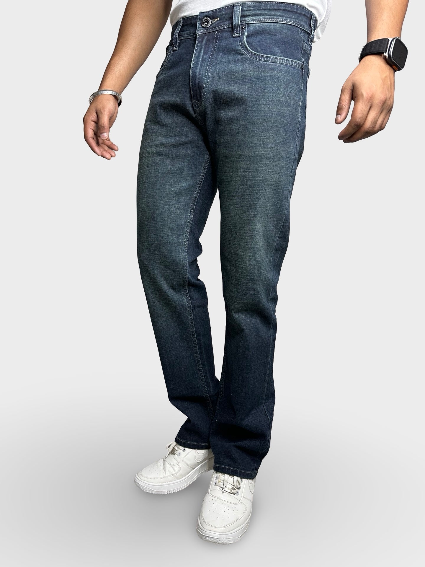 Men's Straight Fit Slate Blue Stretch Denim Jeans