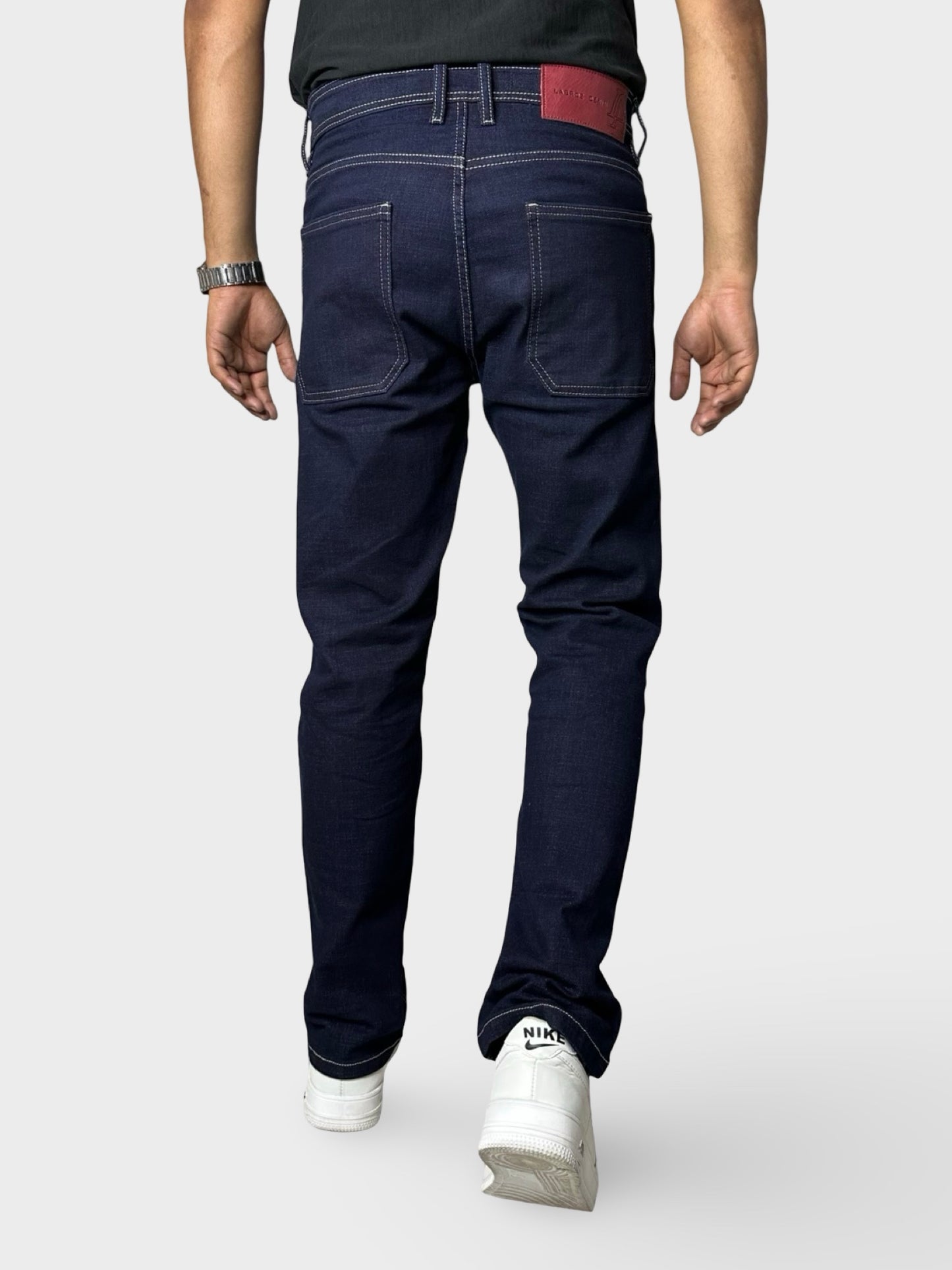 Men's Navy Blue Comfort Fit Raw Denim Jeans