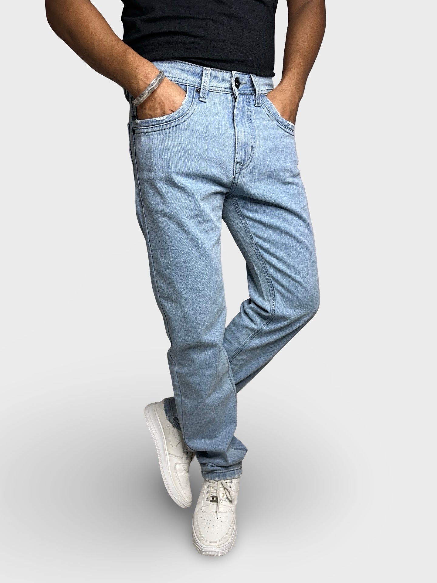 Men's Ice Blue Straight Fit Denim Jeans