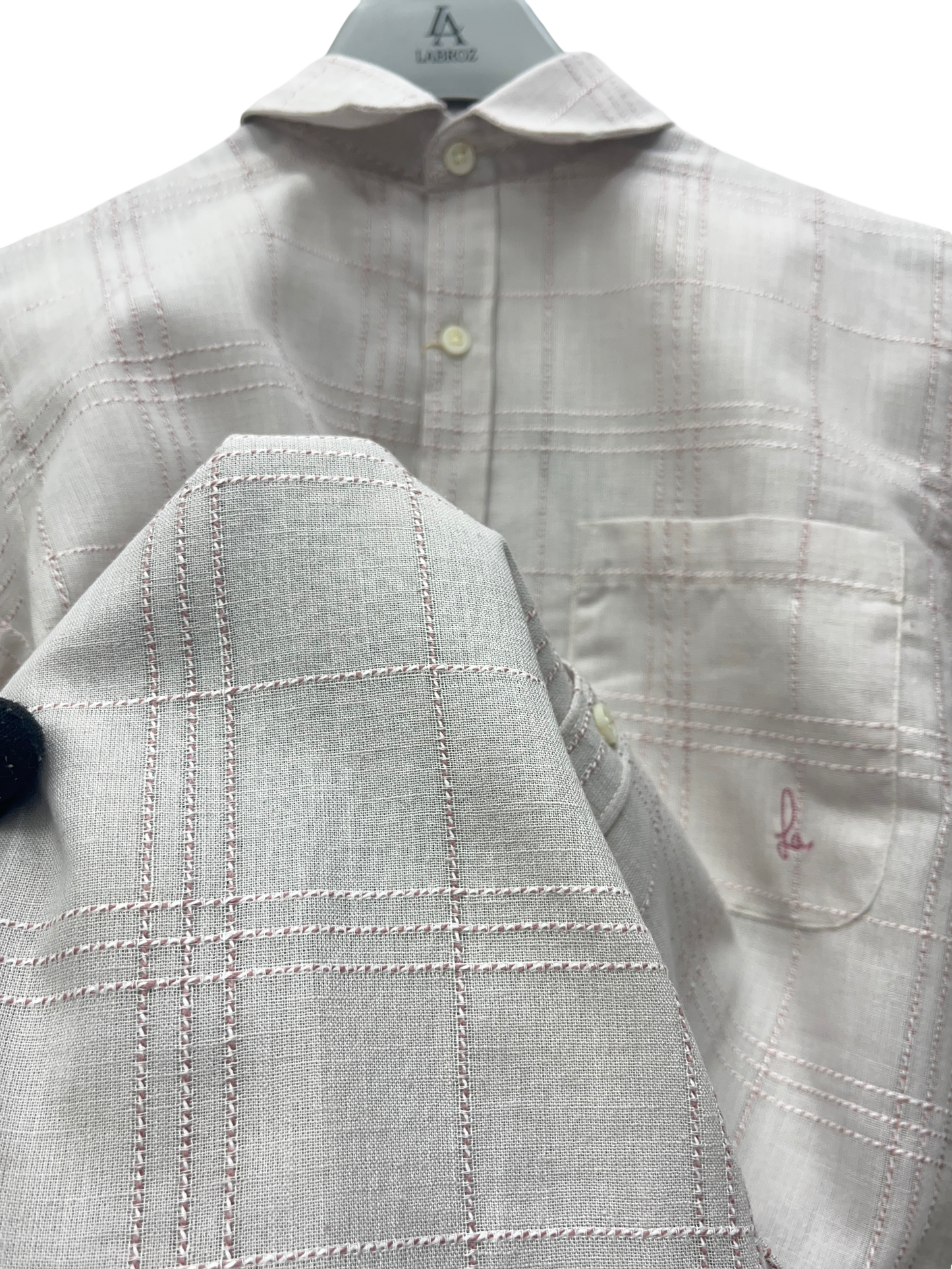 Men's Slim Fit Checkered Off White Linen Shirt
