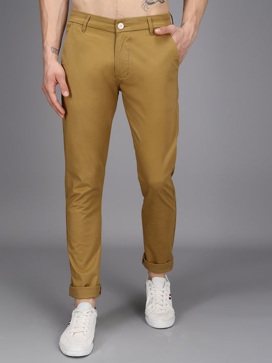 Chestnut Yellow Stretchable Slim Fit Casual Cotton Chino Pants