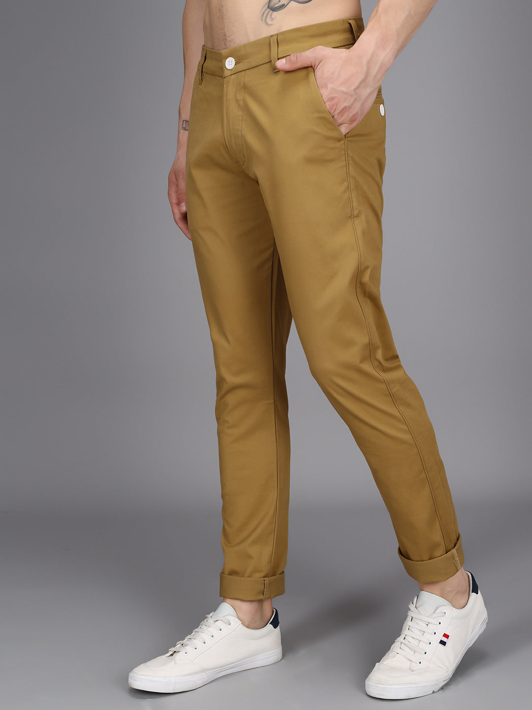 Chestnut Yellow Stretchable Slim Fit Casual Cotton Chino Pants