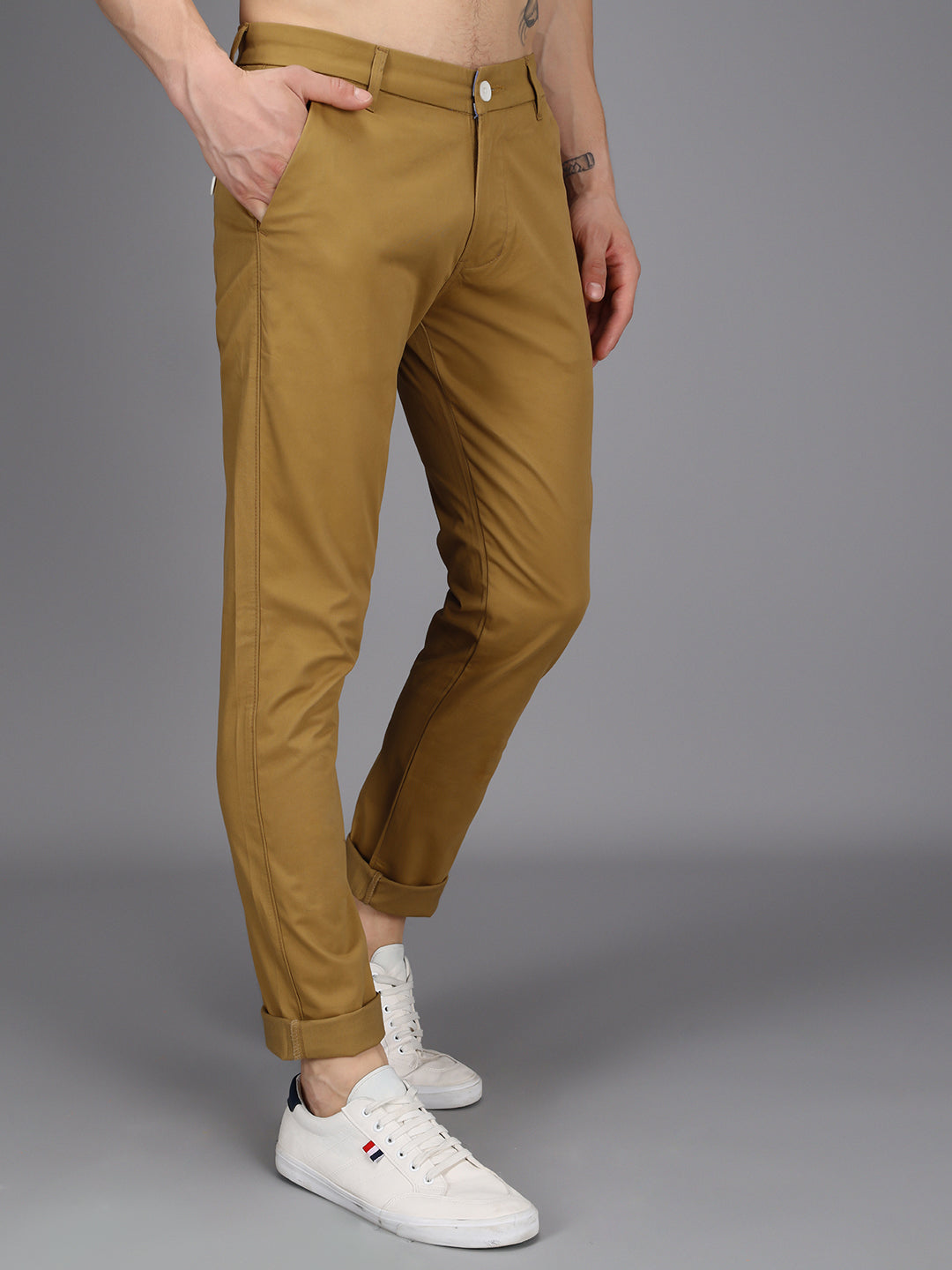 Chestnut Yellow Stretchable Slim Fit Casual Cotton Chino Pants