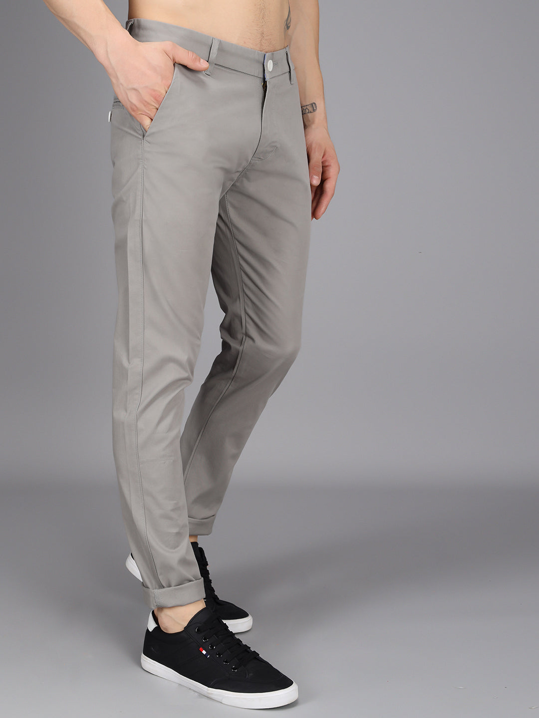 Steel Grey Stretchable Slim Fit Casual Cotton Chino Pants