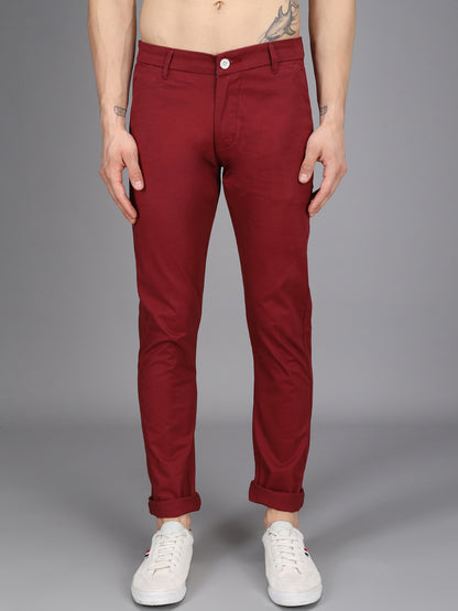 Robin Red Stretchable Slim Fit Casual Cotton Chino Pants