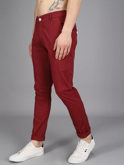 Robin Red Stretchable Slim Fit Casual Cotton Chino Pants