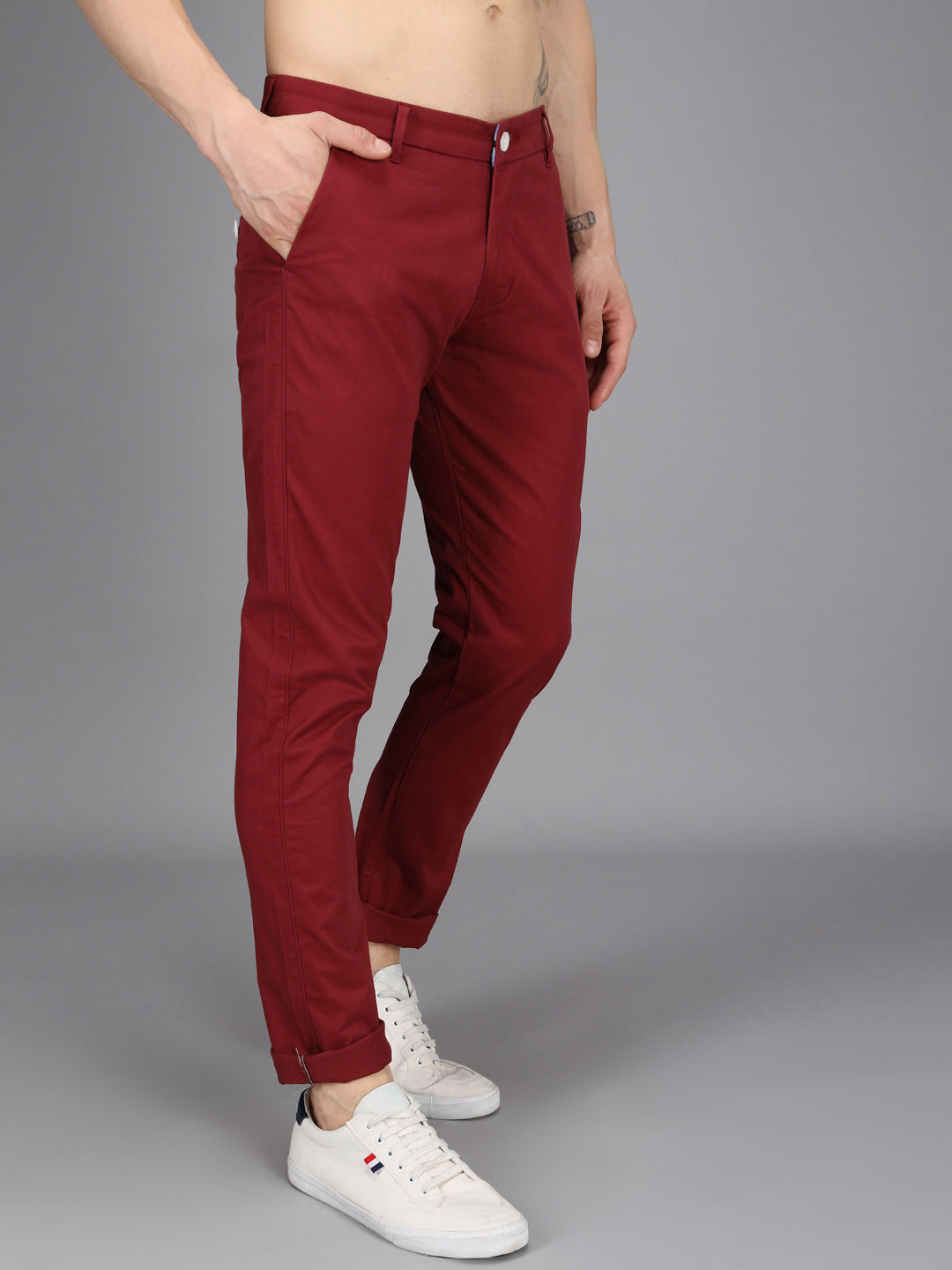 Robin Red Stretchable Slim Fit Casual Cotton Chino Pants