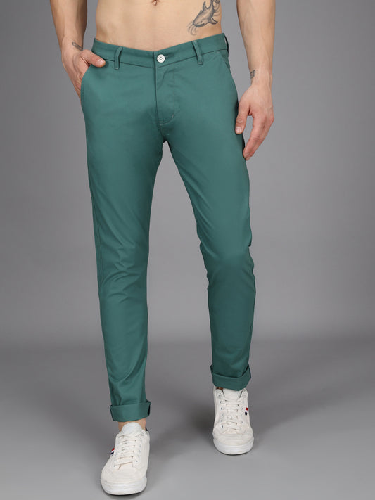 Mint Green Stretchable Slim Fit Casual Cotton Chino Pants