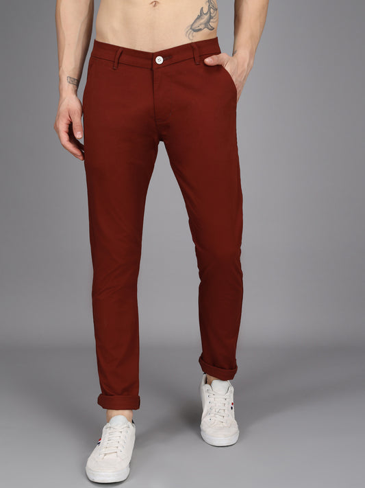 Rust Stretchable Slim Fit Casual Cotton Chino Pants