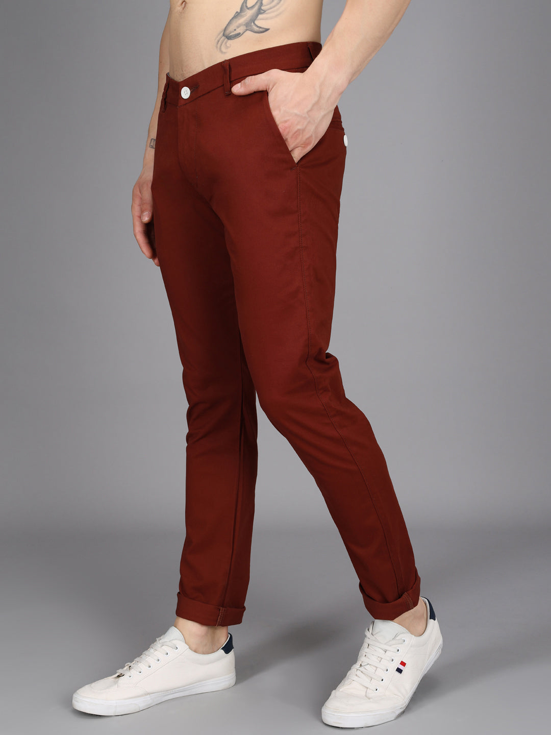 Rust Stretchable Slim Fit Casual Cotton Chino Pants