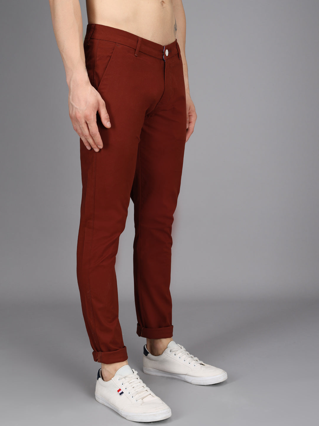 Rust Stretchable Slim Fit Casual Cotton Chino Pants