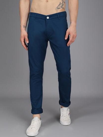 Indigo Blue Stretchable Slim Fit Casual Cotton Chino Pants