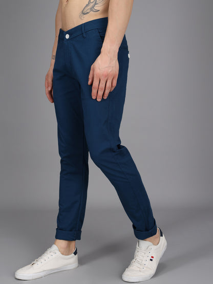 Indigo Blue Stretchable Slim Fit Casual Cotton Chino Pants