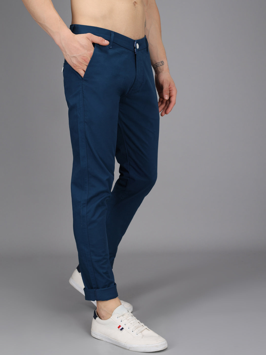 Indigo Blue Stretchable Slim Fit Casual Cotton Chino Pants