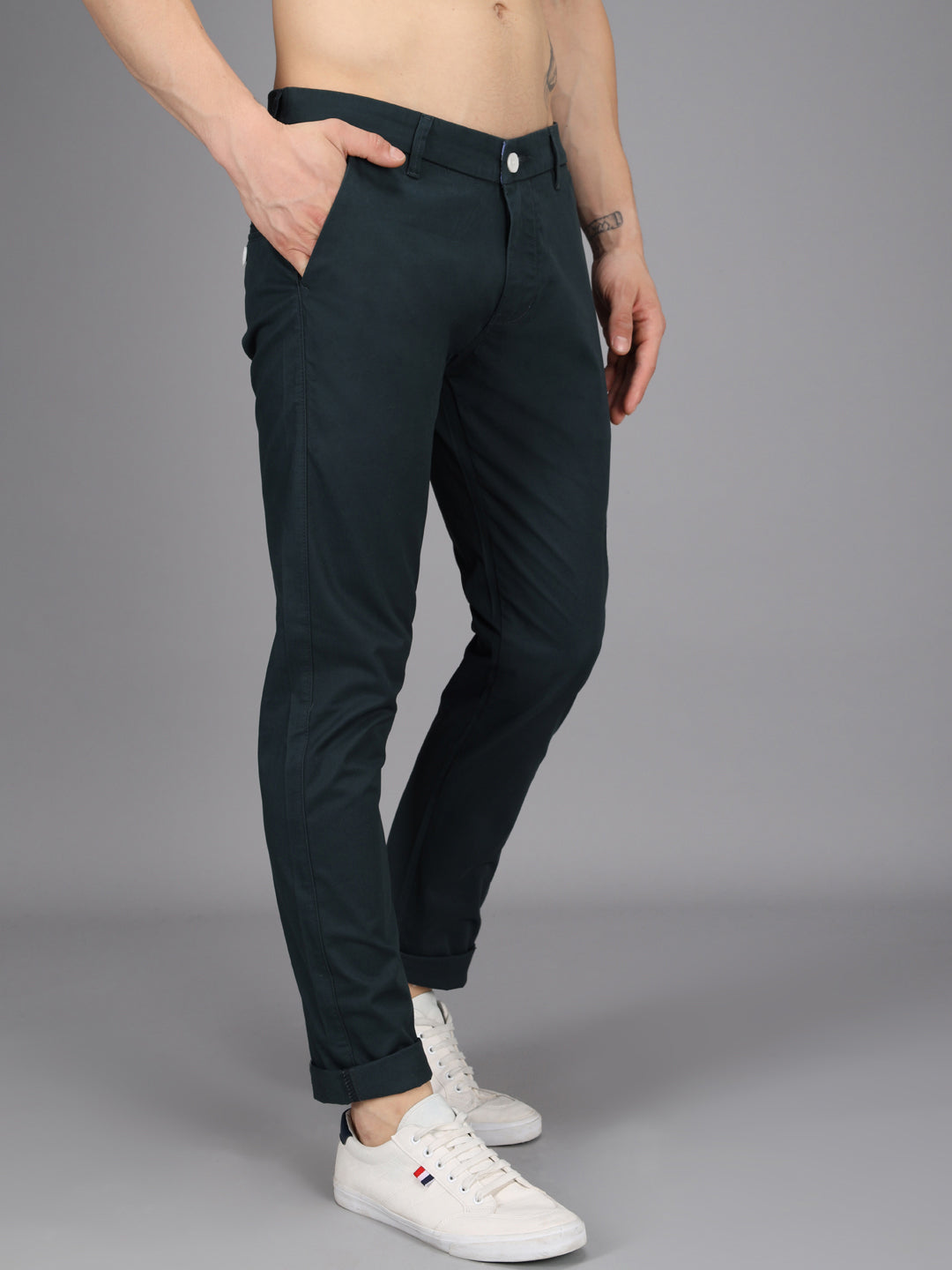 Basil Green Stretchable Slim Fit Casual Cotton Chino Pants