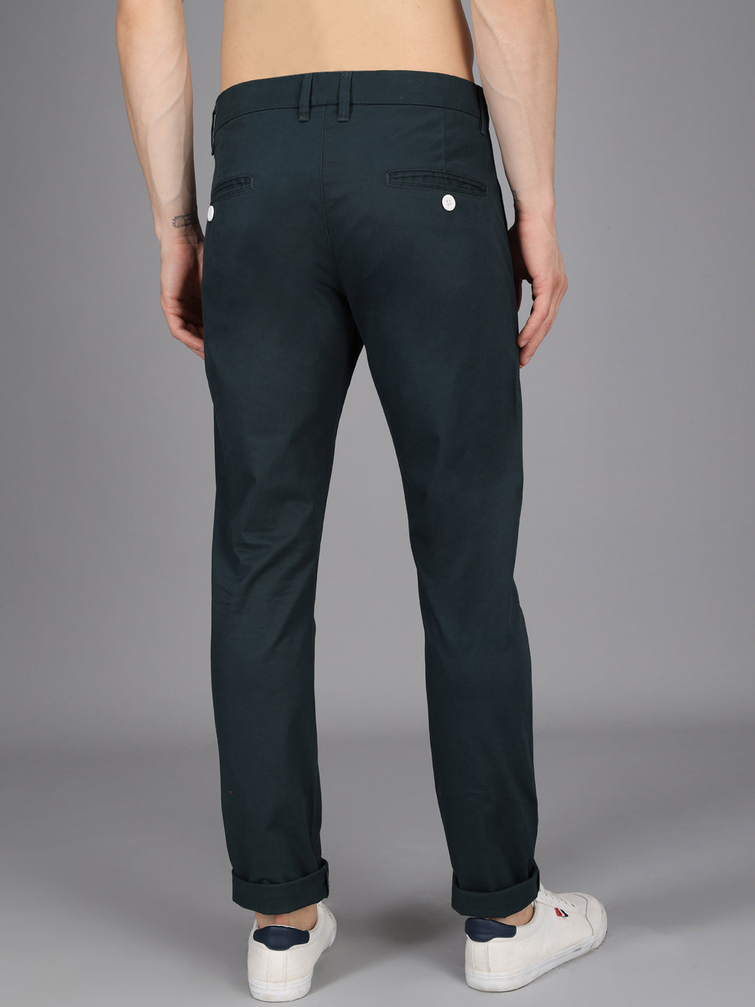 Basil Green Stretchable Slim Fit Casual Cotton Chino Pants