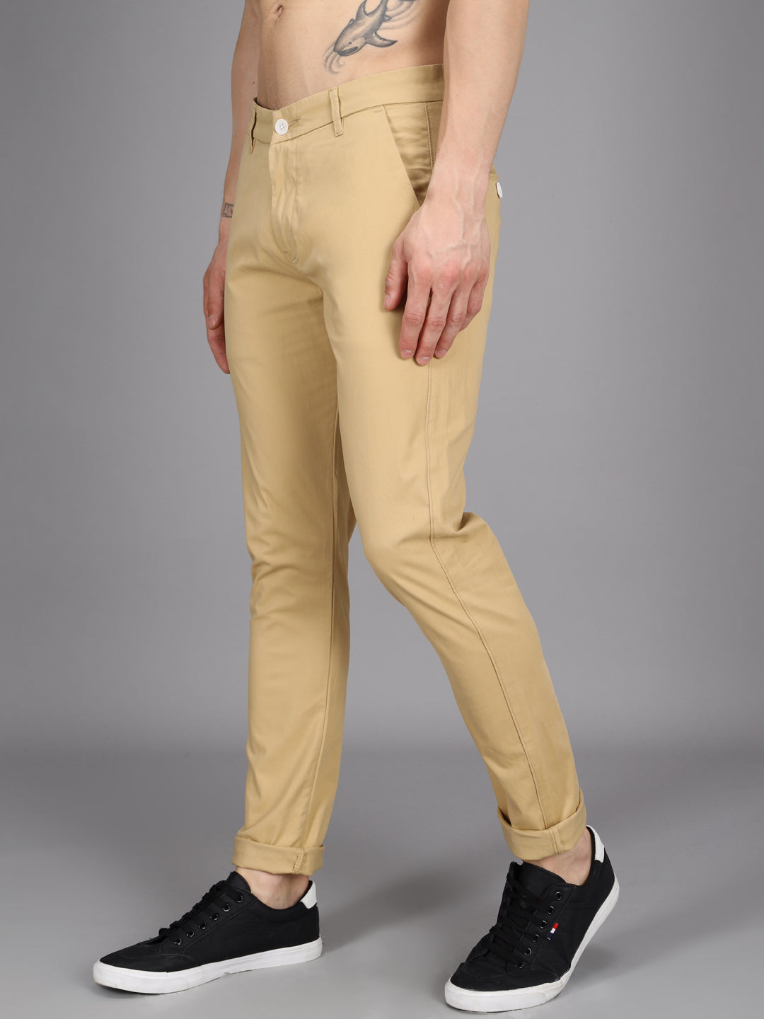 Khaki Stretchable Slim Fit Casual Cotton Chino Pants