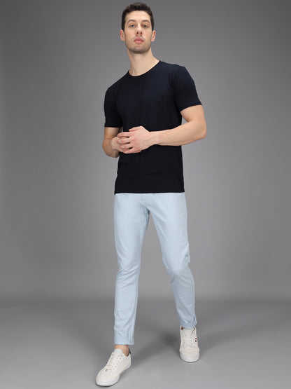 Ice Blue Stretchable Slim Fit Casual Cotton Chino Pants