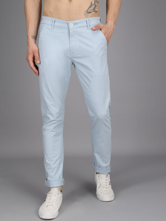 Ice Blue Stretchable Slim Fit Casual Cotton Chino Pants