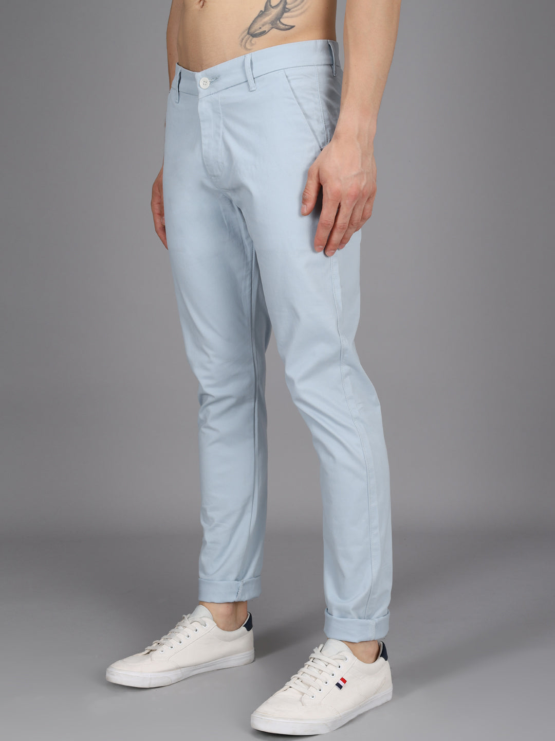 Ice Blue Stretchable Slim Fit Casual Cotton Chino Pants