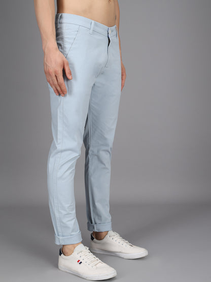 Ice Blue Stretchable Slim Fit Casual Cotton Chino Pants