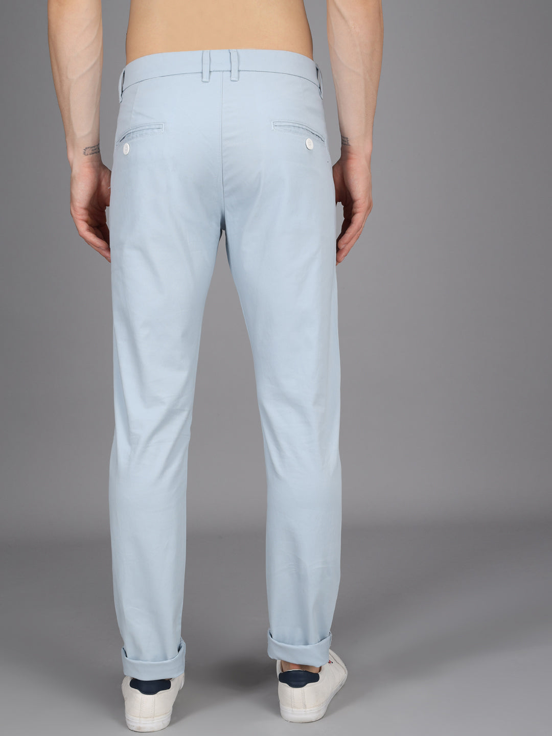 Ice Blue Stretchable Slim Fit Casual Cotton Chino Pants