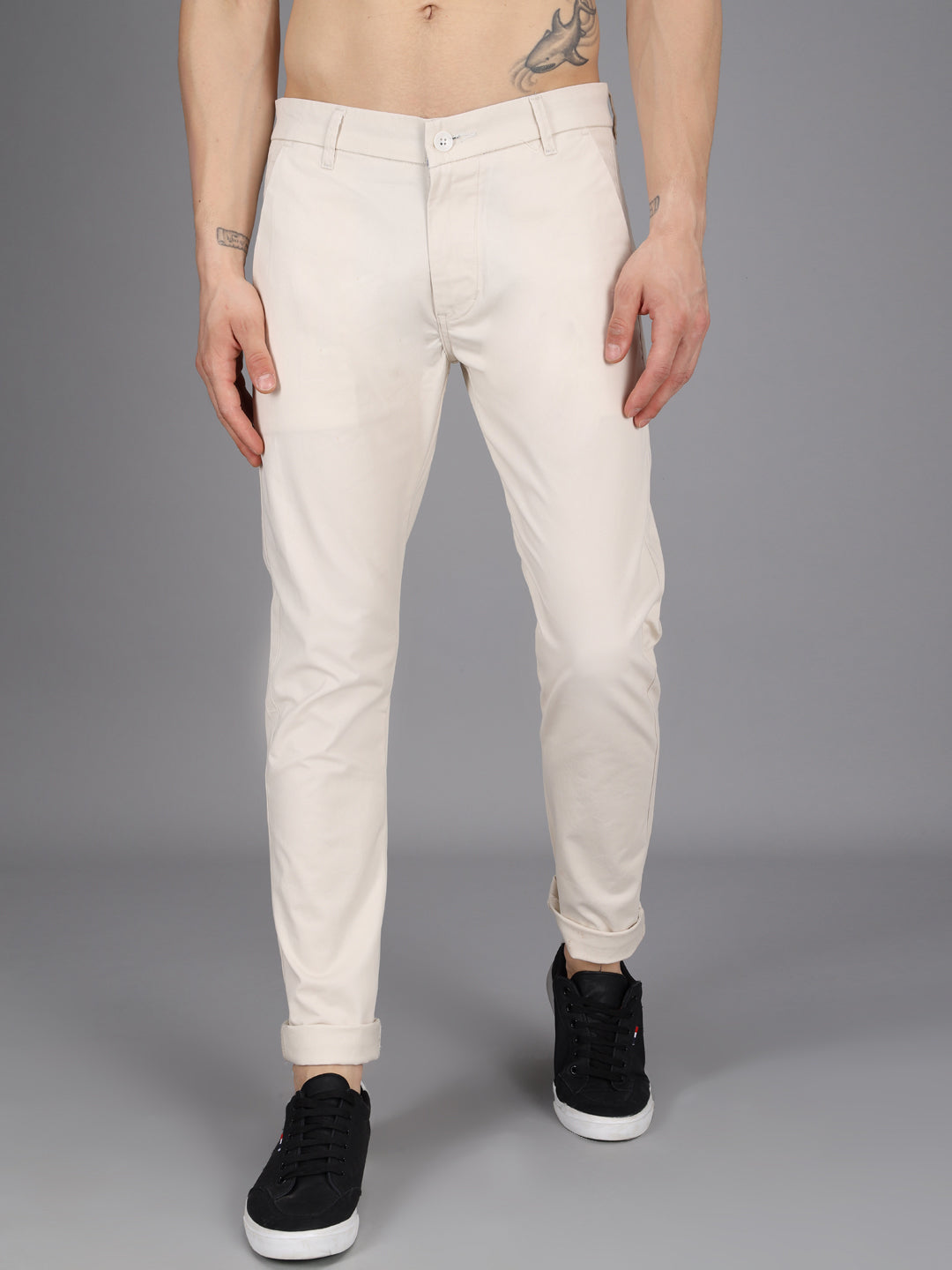 Beige Stretchable Slim Fit Casual Cotton Chino Pants