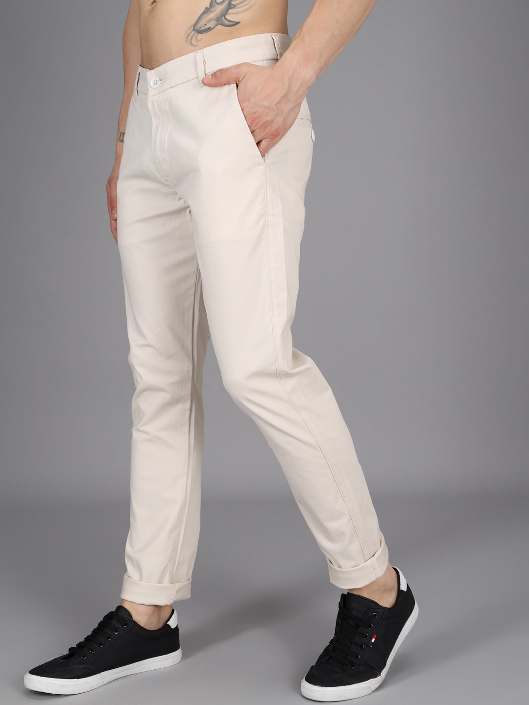 Beige Stretchable Slim Fit Casual Cotton Chino Pants