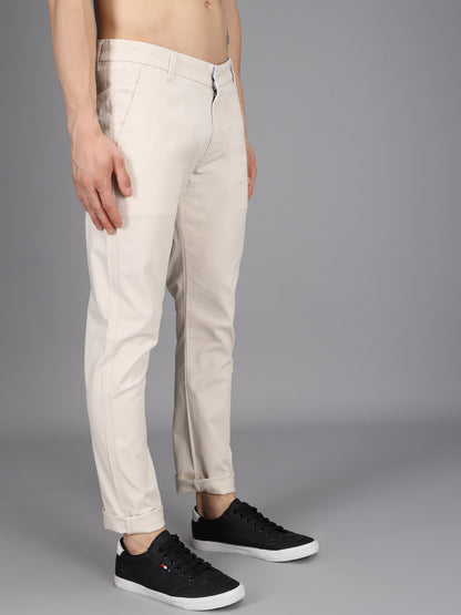 Beige Stretchable Slim Fit Casual Cotton Chino Pants