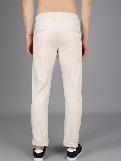 Beige Stretchable Slim Fit Casual Cotton Chino Pants