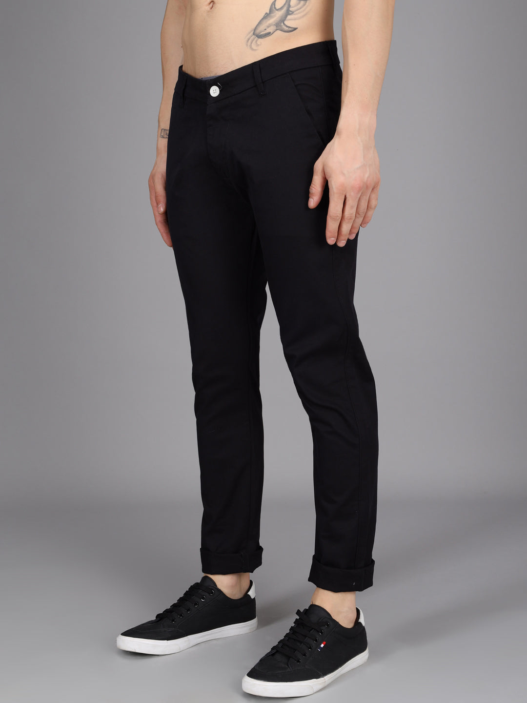 Black Stretchable Slim Fit Casual Cotton Chino Pants