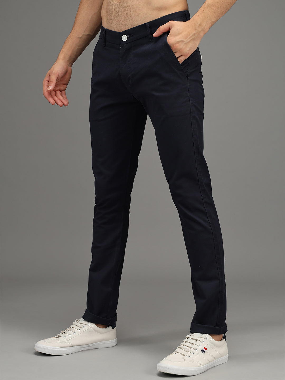 Navy Blue Stretchable Slim Fit Casual Cotton Chino Pants