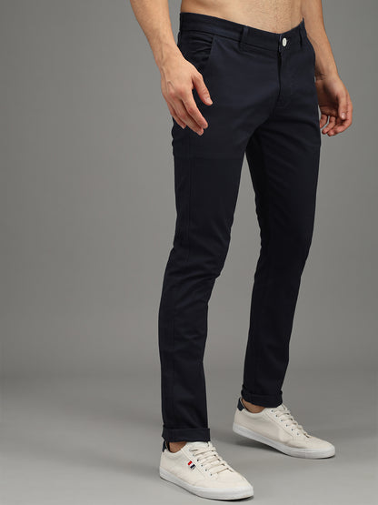 Navy Blue Stretchable Slim Fit Casual Cotton Chino Pants